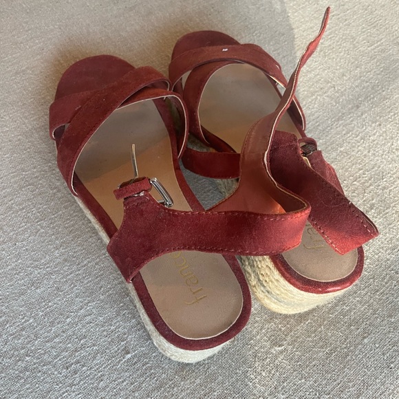 Rustic Red Heeled Espadrille Wedges - Picture 2 of 3